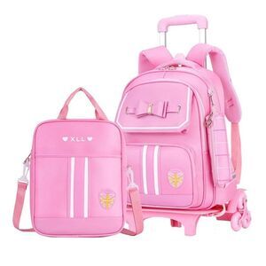 Kids Rolling Pink Wheeled Backpack Lunchbox & Pencil Case (6 wheels) NEW